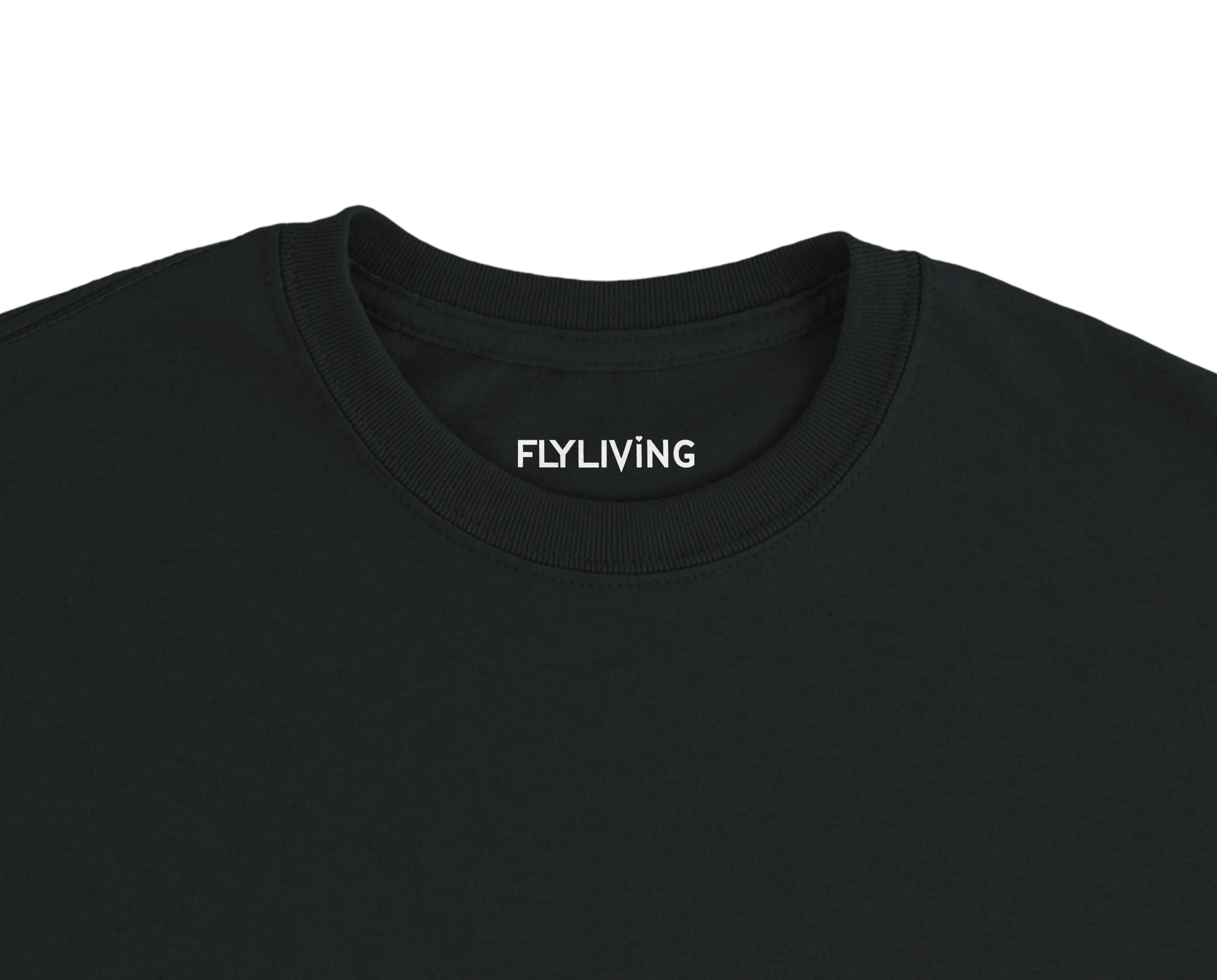 Schwarzes la sentimental heavyweight t shirt aus premium baumwolle mit weißem flyliving print am kragen