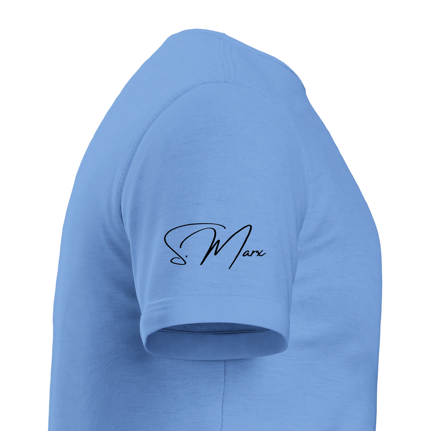 Leichtblaues kurzarmshirt aus schwerer baumwolle mit schwarzem s in kalligraphie la sentimental streetwear basic