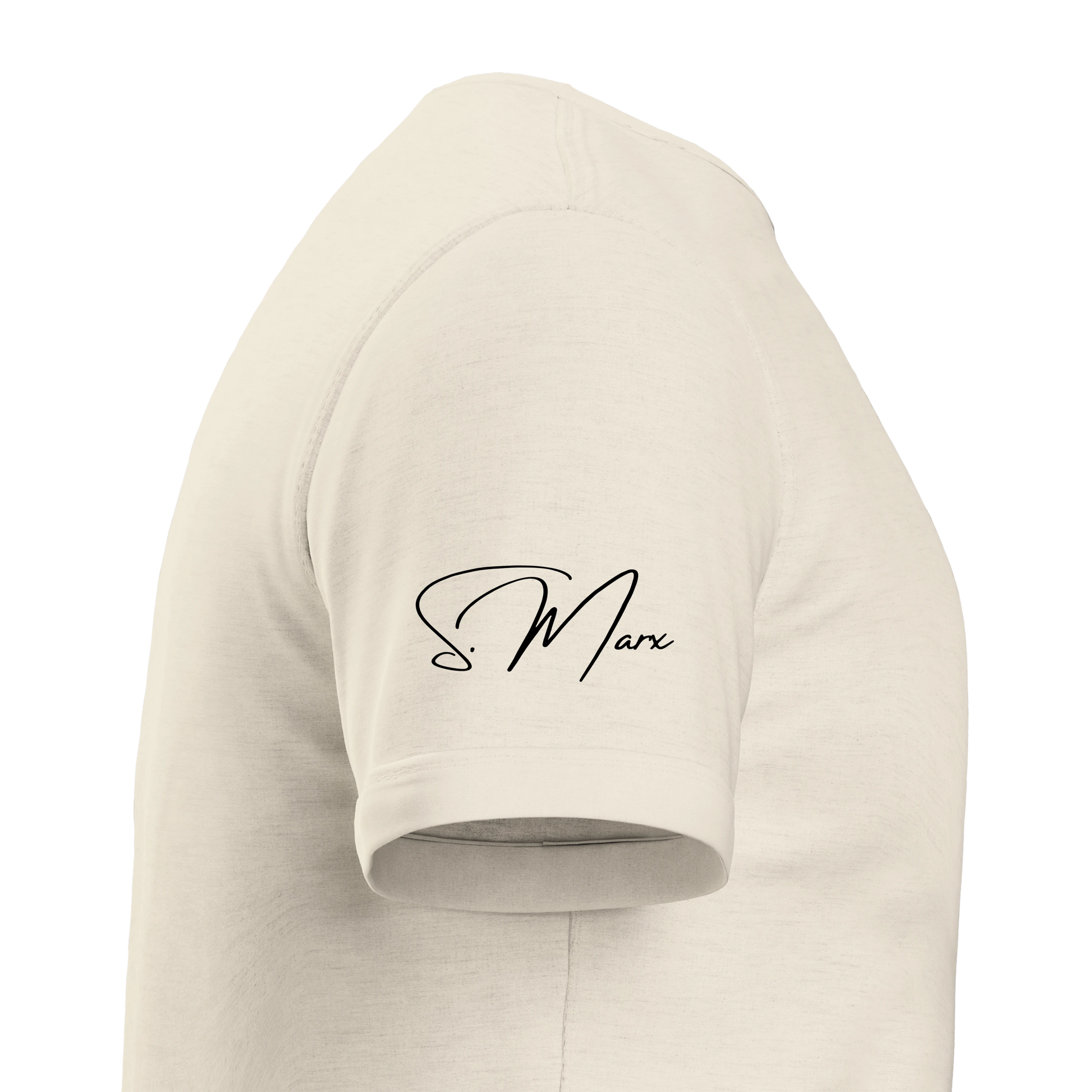 Creamfarbiges cotton t-shirt mit schwarzem kalligrafischem s für premium streetwear basics