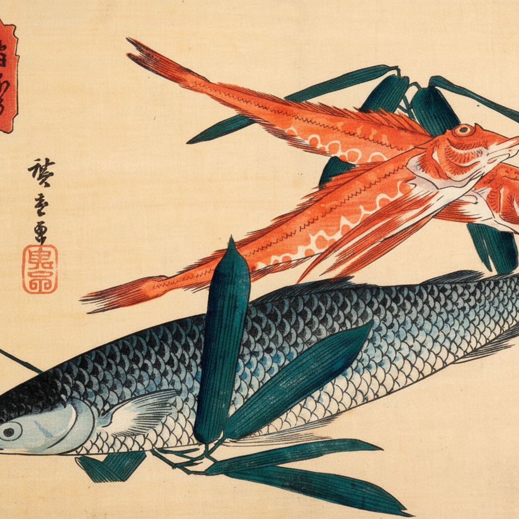 Poster „Cod and Gurnard“ – Hiroshige Fischbild aus der Uozukushi-Serie