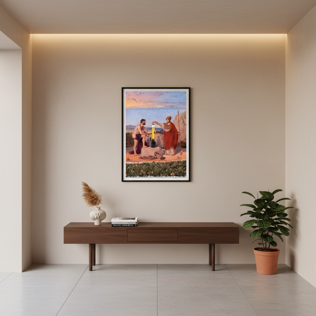 Poster „Prometheus formt den Menschen“ – Anachronismus mit Biertower (Hansen, 1804–1880)