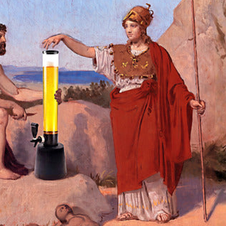 Poster „Prometheus formt den Menschen“ – Anachronismus mit Biertower (Hansen, 1804–1880)