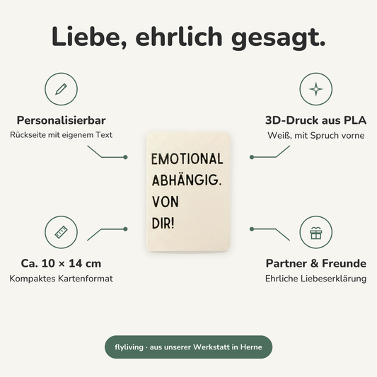 Erklärbild Liebe, ehrlich gesagt. Personalisierbar: Rückseite mit eigenem Text, 3D-Druck aus PLA: Weiß, mit Spruch vorne, Ca. 10 × 14 cm: Kompaktes Kartenformat, Partner & Freunde: Ehrliche Liebeserklärung