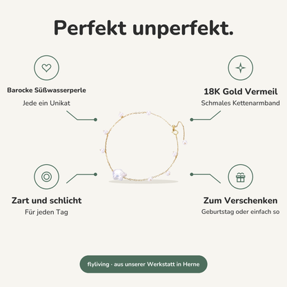 Erklärbild Perfekt unperfekt. Barocke Süßwasserperle: Jede ein Unikat, 18K Gold Vermeil: Schmales Kettenarmband, Zart und schlicht: Für jeden Tag, Zum Verschenken: Geburtstag oder einfach so
