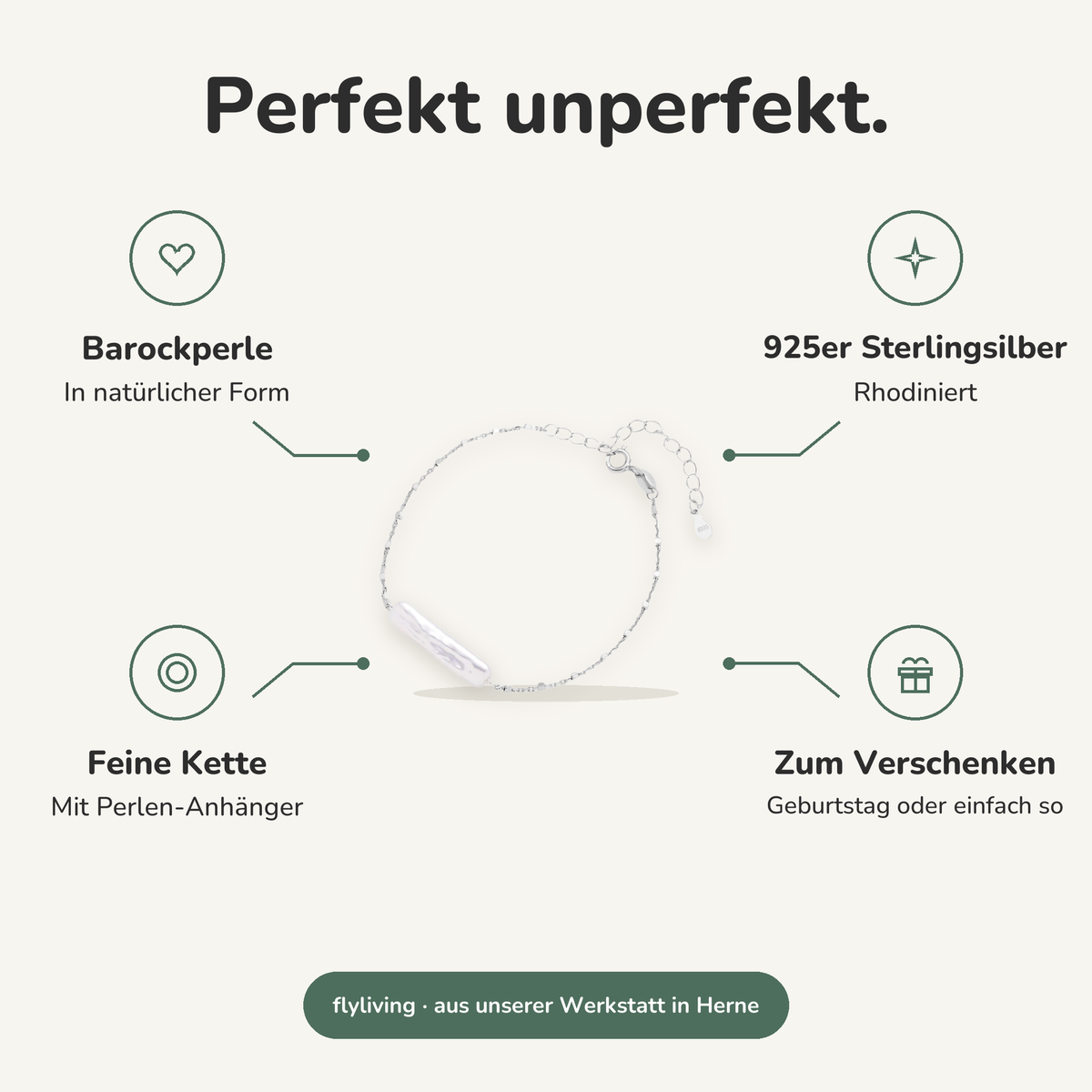 Erklärbild Perfekt unperfekt. Barockperle: In natürlicher Form, 925er Sterlingsilber: Rhodiniert, Feine Kette: Mit Perlen-Anhänger, Zum Verschenken: Geburtstag oder einfach so