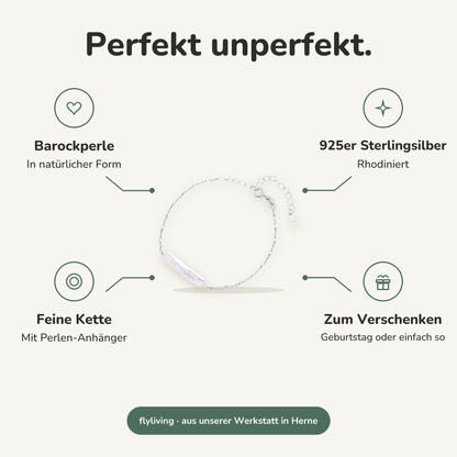 Erklärbild Perfekt unperfekt. Barockperle: In natürlicher Form, 925er Sterlingsilber: Rhodiniert, Feine Kette: Mit Perlen-Anhänger, Zum Verschenken: Geburtstag oder einfach so