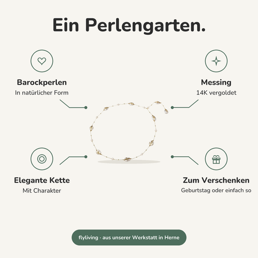 Erklärbild Ein Perlengarten. Barockperlen: In natürlicher Form, Messing: 14K vergoldet, Elegante Kette: Mit Charakter, Zum Verschenken: Geburtstag oder einfach so