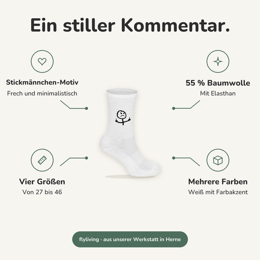 Erklärbild Ein stiller Kommentar. Stickmännchen-Motiv: Frech und minimalistisch, 55 % Baumwolle: Mit Elasthan, Vier Größen: Von 27 bis 46, Mehrere Farben: Weiß mit Farbakzent