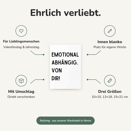Erklärbild Ehrlich verliebt. Für Lieblingsmenschen: Valentinstag & Jahrestag, Innen blanko: Platz für eigene Worte, Mit Umschlag: Direkt verschenken, Drei Größen: 10×15, 13×18, 15×21 cm