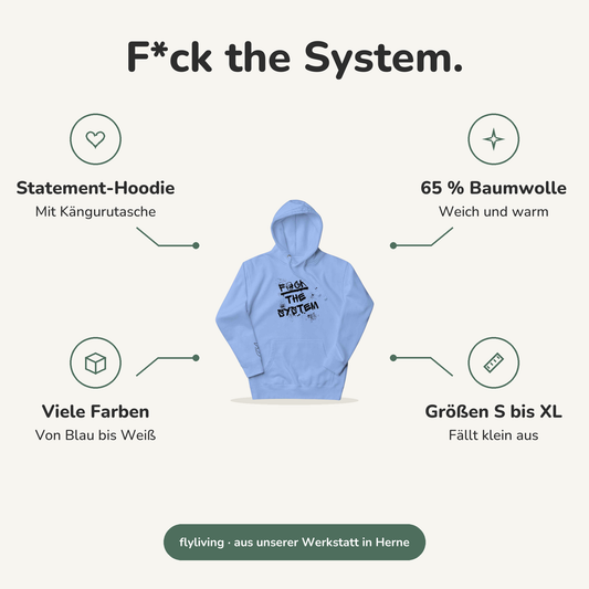 Erklärbild F*ck the System. Statement-Hoodie: Mit Kängurutasche, 65 % Baumwolle: Weich und warm, Viele Farben: Von Blau bis Weiß, Größen S bis XL: Fällt klein aus