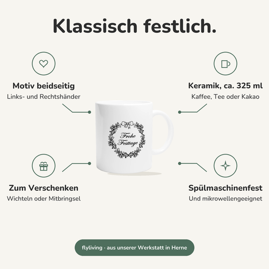 Erklärbild Klassisch festlich. Motiv beidseitig: Links- und Rechtshänder, Keramik, ca. 325 ml: Kaffee, Tee oder Kakao, Zum Verschenken: Wichteln oder Mitbringsel, Spülmaschinenfest: Und mikrowellengeeignet