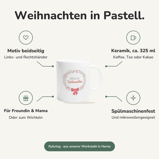 Erklärbild Weihnachten in Pastell. Motiv beidseitig: Links- und Rechtshänder, Keramik, ca. 325 ml: Kaffee, Tee oder Kakao, Für Freundin & Mama: Oder zum Wichteln, Spülmaschinenfest: Und mikrowellengeeignet