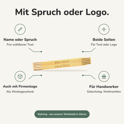 Erklärbild Mit Spruch oder Logo. Name oder Spruch: Frei wählbarer Text, Beide Seiten: Für Text oder Logo, Auch mit Firmenlogo: Als Werbegeschenk, Für Handwerker: Geburtstag, Weihnachten