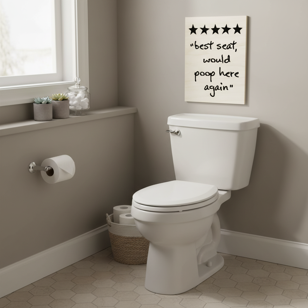 Lustiges Badezimmer Holzbild mit Spruch - Hochwertiger Holzdruck für Gäste WC - Rustikale Wanddeko aus Birkenholz - Geschenkidee für Freunde