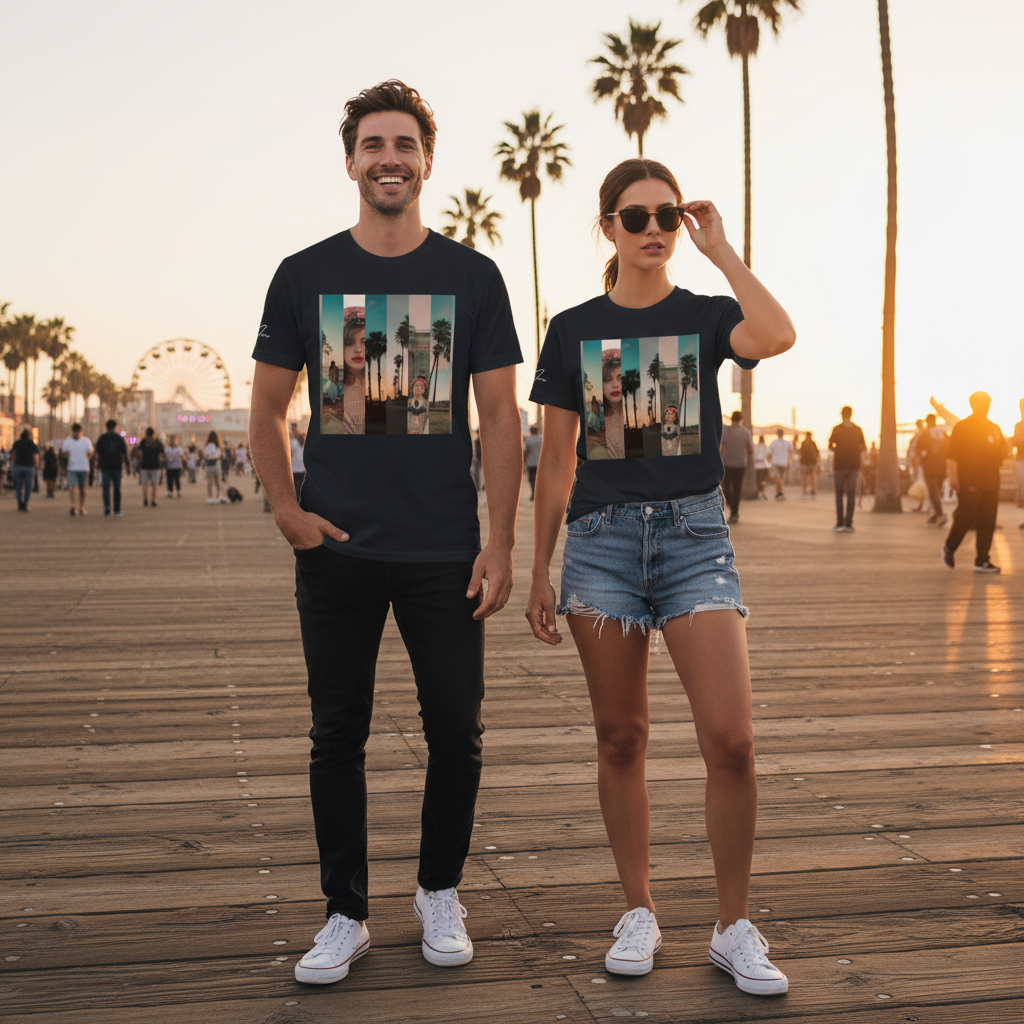 Schwarzes kurzarmshirt la sentimental heavyweight mit rechteckigem vintagefoto und vertikalen streifenprint