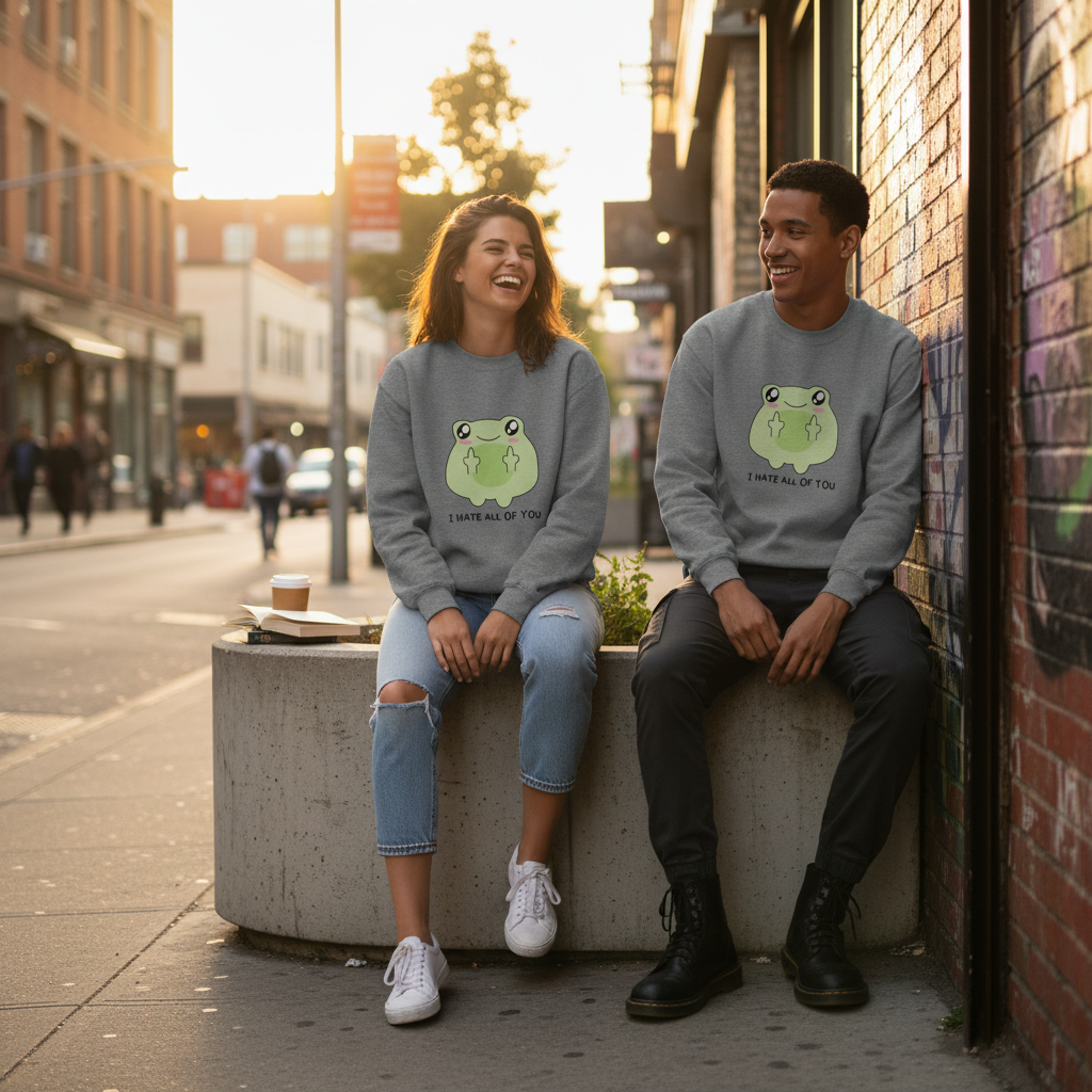 I Hate All Of You Frosch Sweatshirt – Lustiger Slogan Pullover mit sarkastischem Design