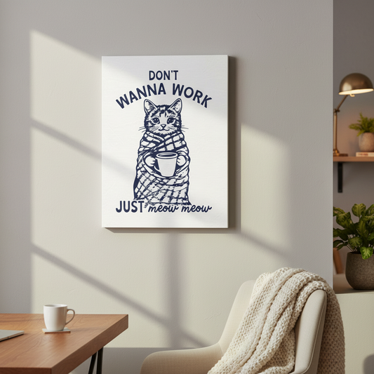 Katze Leinwandbild | Dont Wanna Work Just Meow | Büro- und Homeoffice-Deko