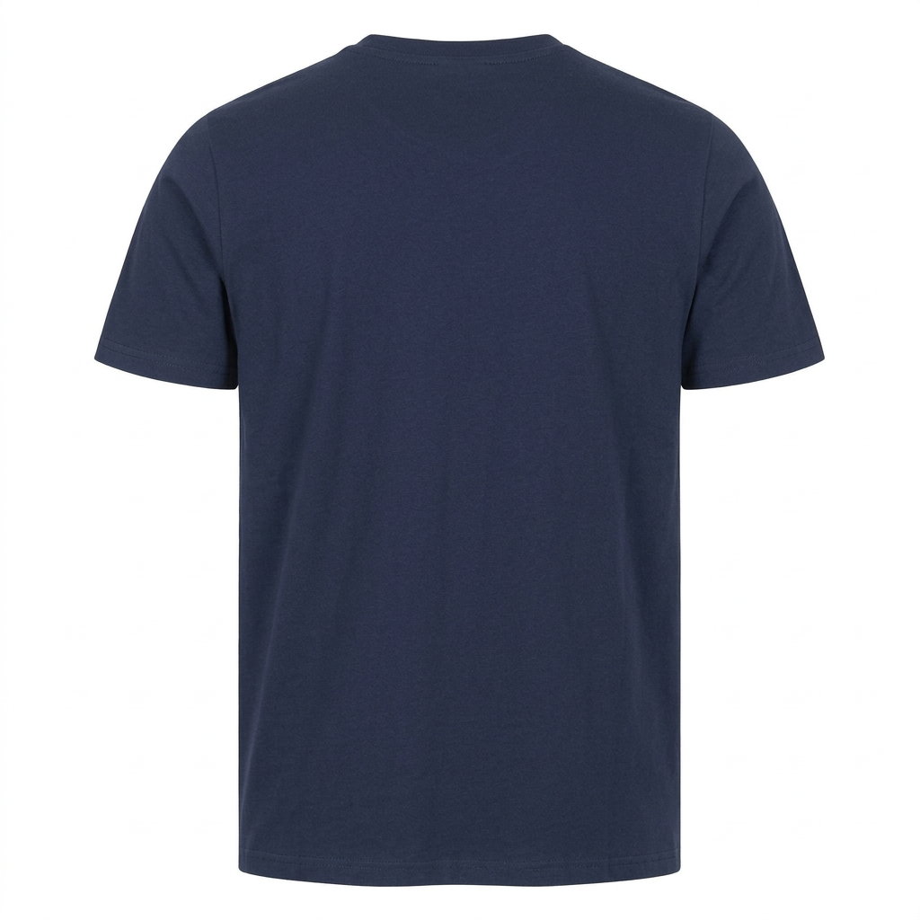 Navy blue t-shirt by flyliving, showing a plain back view with short sleeves.