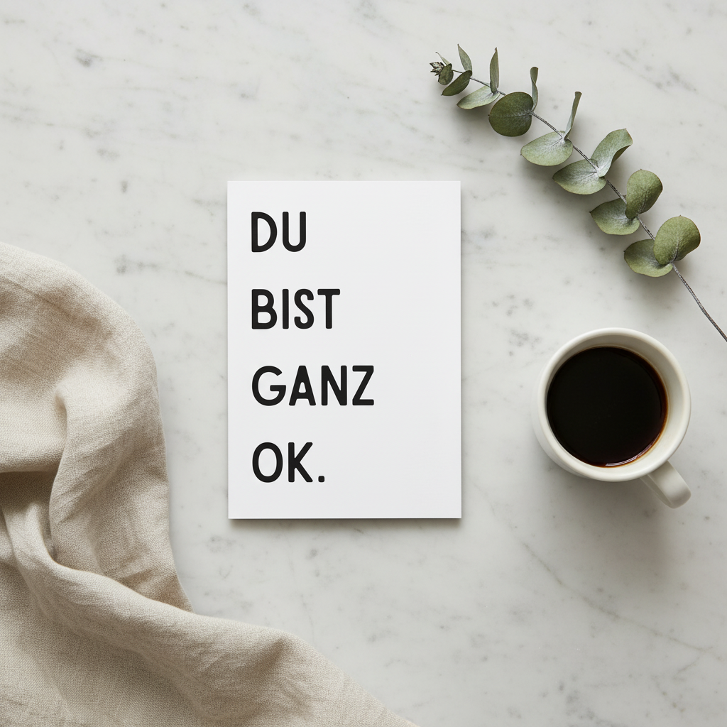 Weiße rechteckige geschenkkarte mit schwarzem sans-serif-text du bist ganz ok für trockenen humor bei geschenkgelegenheiten
