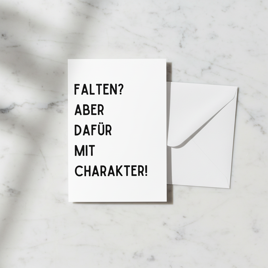 Grußkarte „Falten? Aber dafür mit Charakter!“ | Charmant-leichter Anti-Aging-Humor