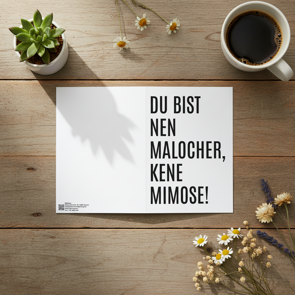 Grußkarte „Du bist ein Malocher, keine Mimose“ | Ruhrpott-Geschenkkarte mit Humor