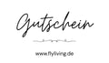 Gutschein von flyliving mit dekorativer Schnörkel-Linie und der Webadresse www.flyliving.de.