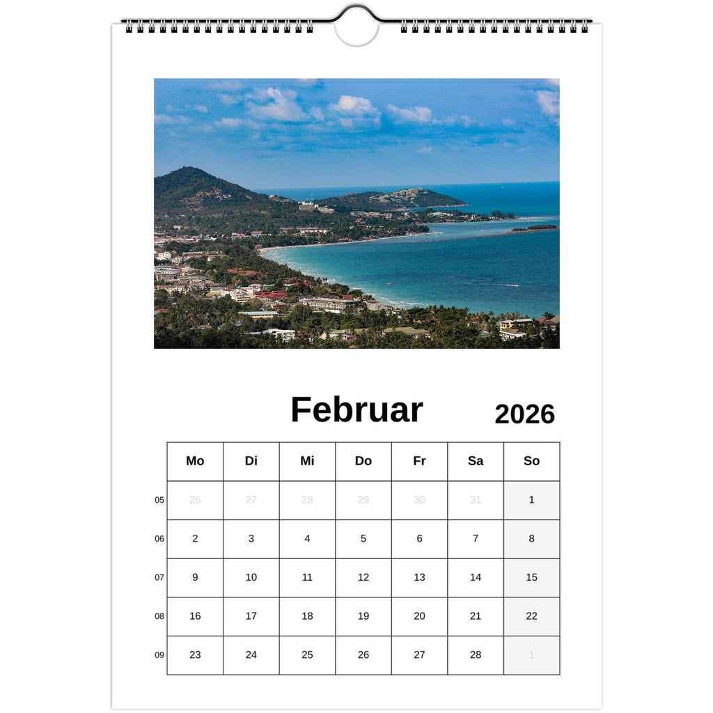 Wandkalender Koh Samui Din A4 – Thailand Insel 2026 ohne Feiertage mit Wochennummern, tropische Strandbilder