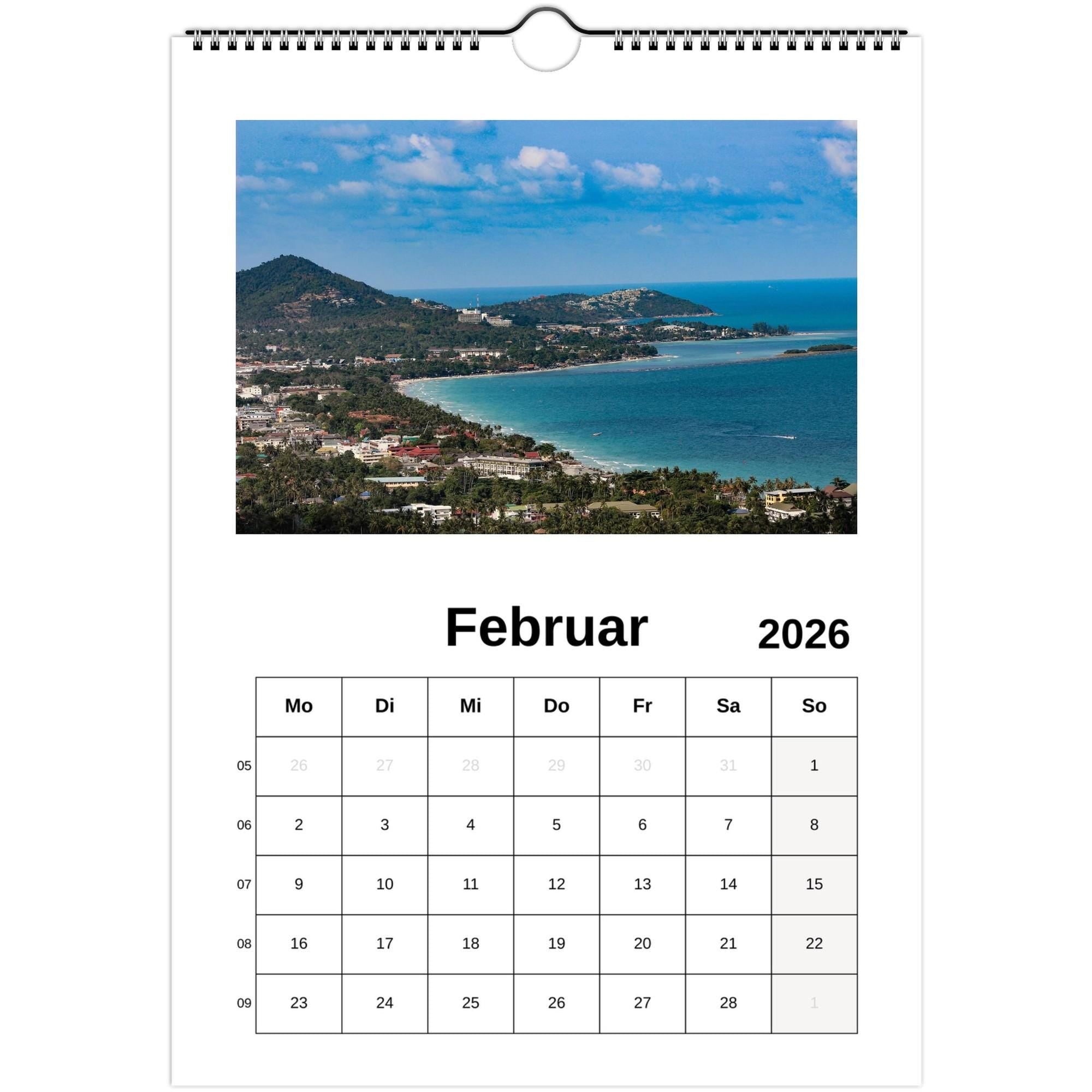 Wandkalender Koh Samui Din A4 – Thailand Insel 2026 ohne Feiertage mit Wochennummern, tropische Strandbilder