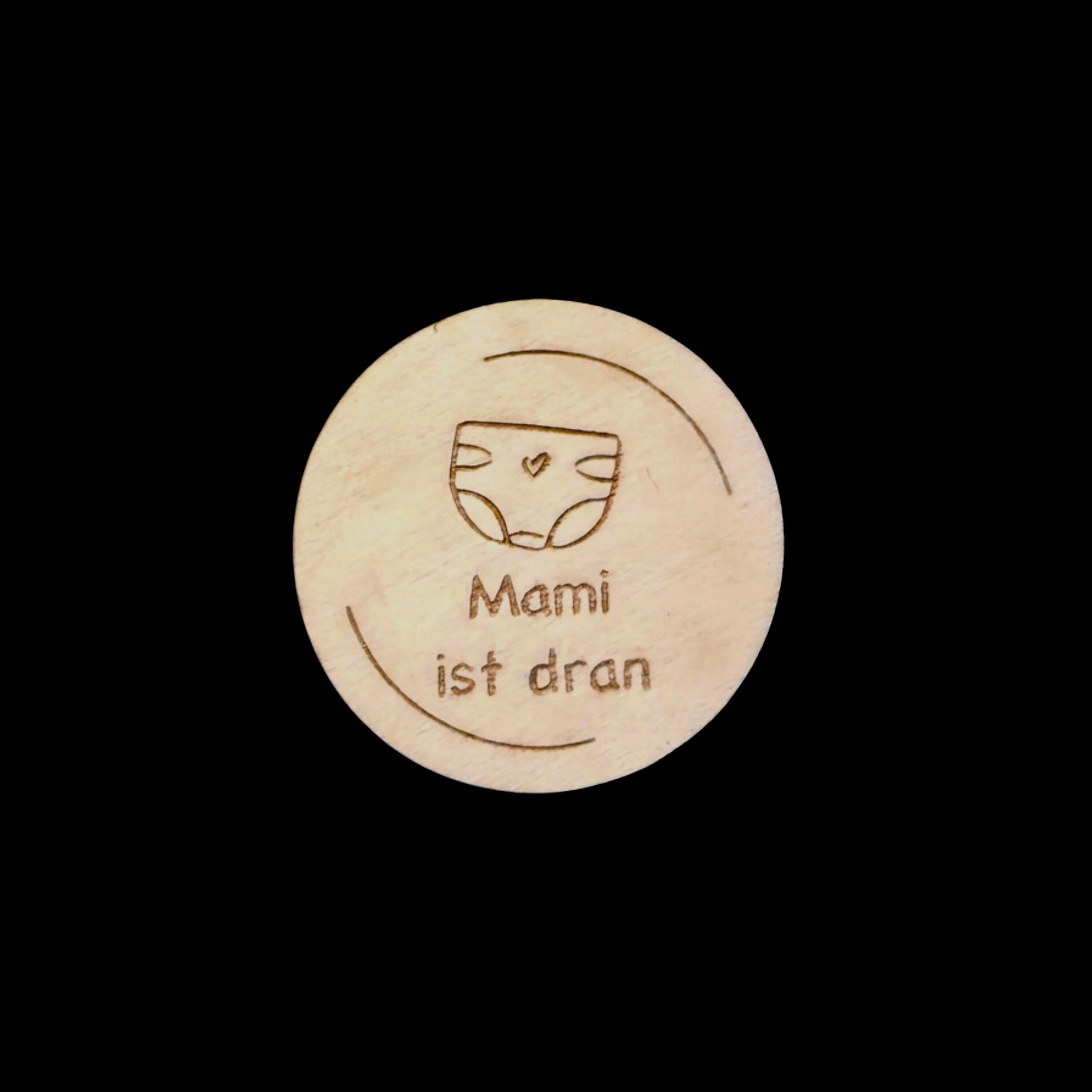 Entscheidungsmünze Eltern – „Mama / Mami / Papa / Papi ist dran“ – witziges Geschenk Geburt & Babyparty, Windelwechseln, Holz