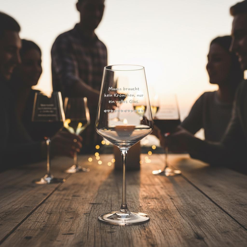 Weinglas mit Gravur "Mama braucht kein Krönchen, nur ein volles Glas" – Weinglas – Geschenk für Mamas - Weinglas Mit Gravur