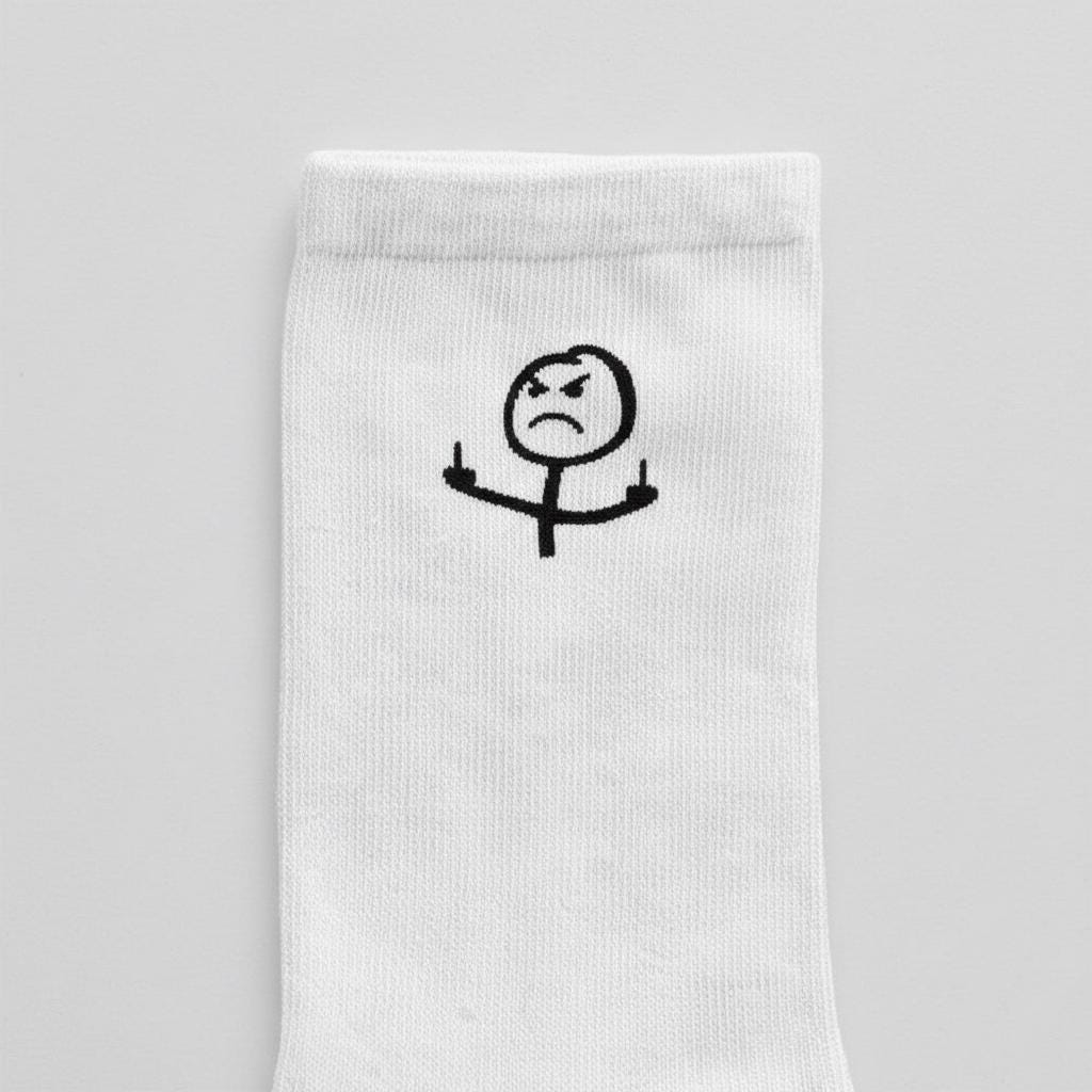 Lustige Mittelfinger-Socken – unisex Baumwollsocken mit Stickmännchen-Motiv | in Schwarz & Weiß | Bequem and perfekter Sitz