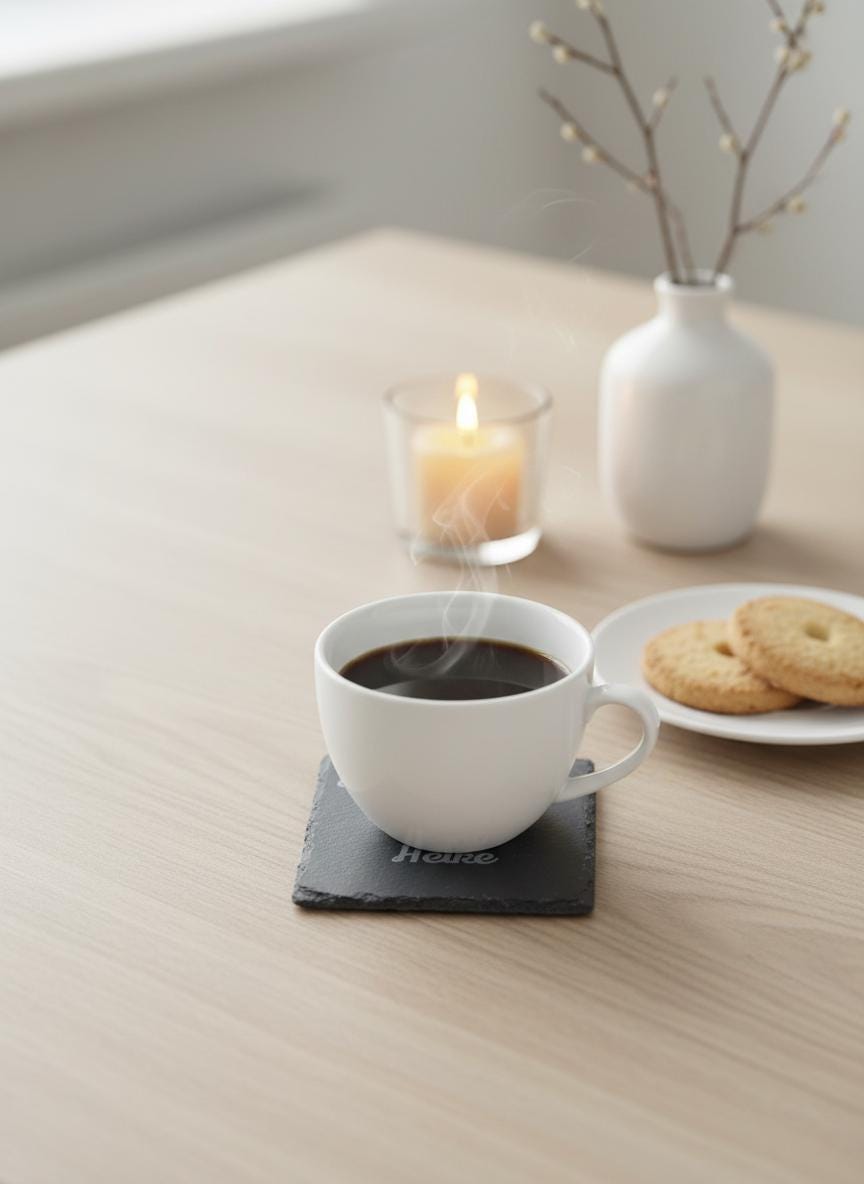 Personalisierbare Schiefer-Untersetzer mit Namen – „Schön, dass du da bist!“ – hochwertig, graviert, Gastgeschenk fü Hochzeit, Geburtstag