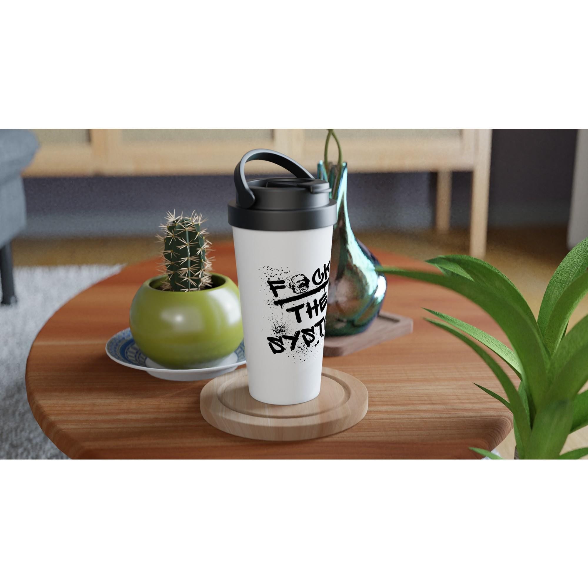 Edelstahl Reisebecher 444 ml mit Deckel, doppelwandiger Thermobecher für Kaffee und Tee, auslaufsicher, Geschenkidee, fürs Reisen, Statement