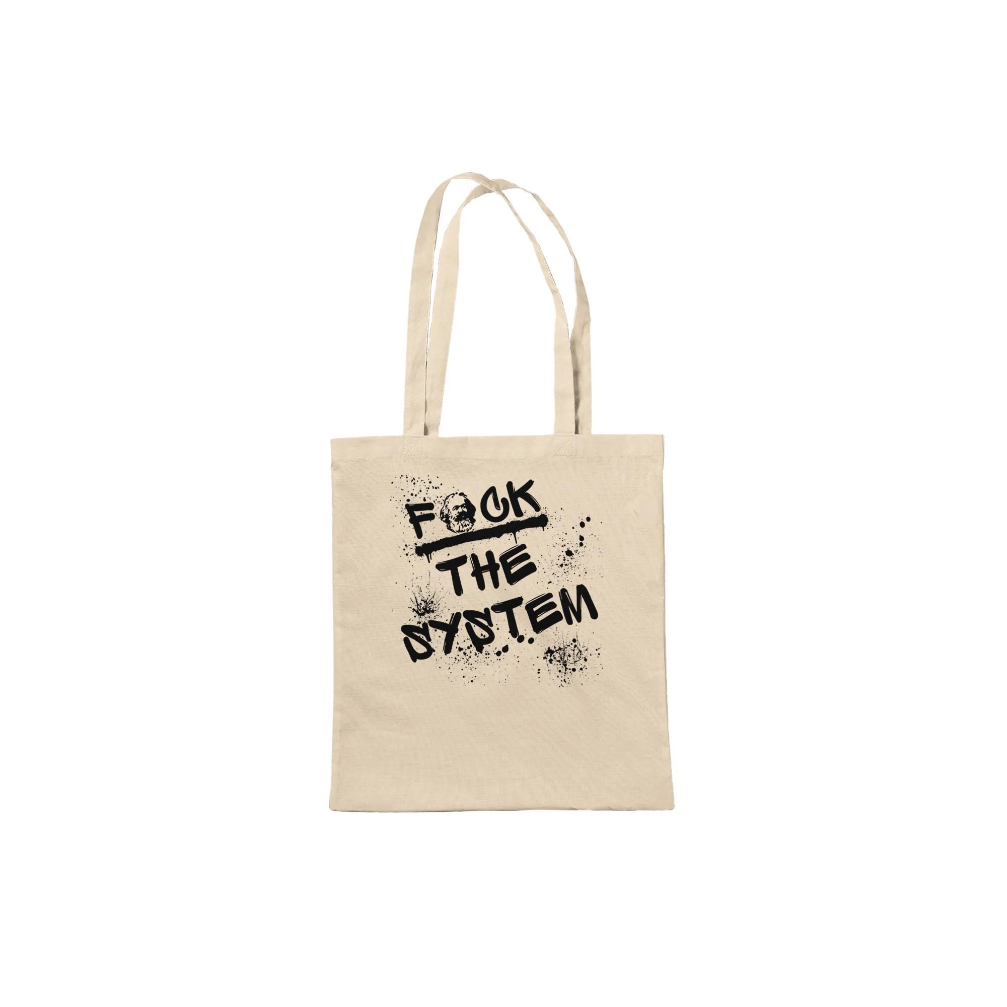 Baumwoll Tragetasche „F*ck the system“ mit Karl Marx Print, nachhaltiger Stoffbeutel, Statement Tote Bag, Einkaufen, Geschenkidee, Tasche