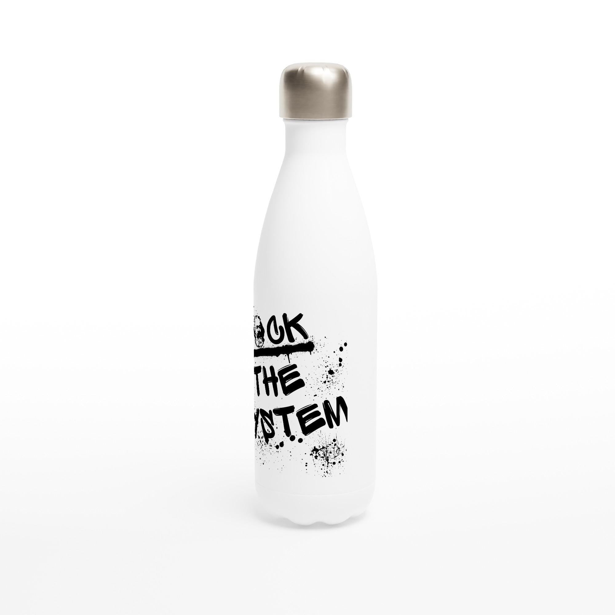 Edelstahl Trinkflasche 500 ml „Fuck the system“, doppelwandig isolierte Wasserflasche, auslaufsicher, weiß, Spruch, Kommunismus, Karl Marx