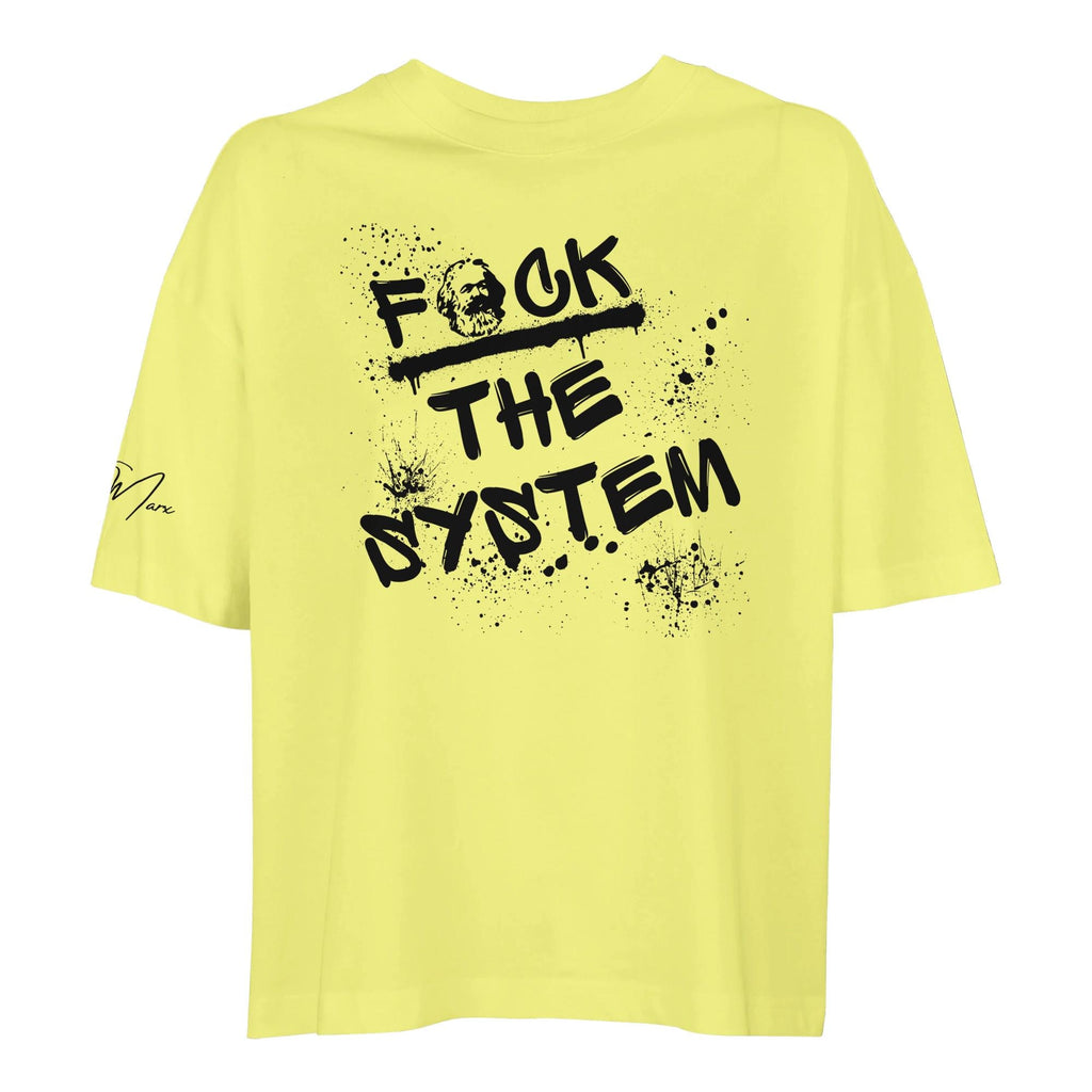 Oversized T‑Shirt Damen Bio-Baumwolle, Statement Shirt „F*ck the system“ mit Karl Marx Print, lockerer Sitz, für Frauen, moderner Schnitt