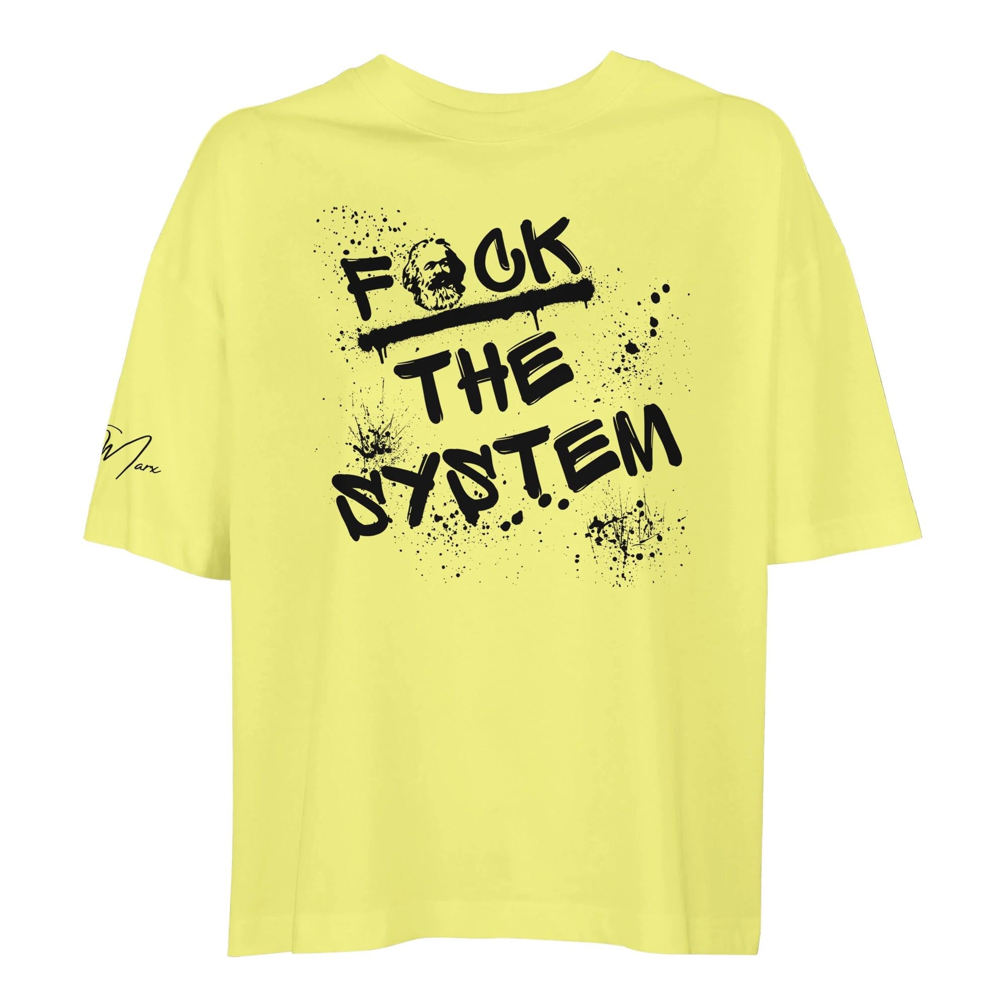 Oversized T‑Shirt Damen Bio-Baumwolle, Statement Shirt „F*ck the system“ mit Karl Marx Print, lockerer Sitz, für Frauen, moderner Schnitt