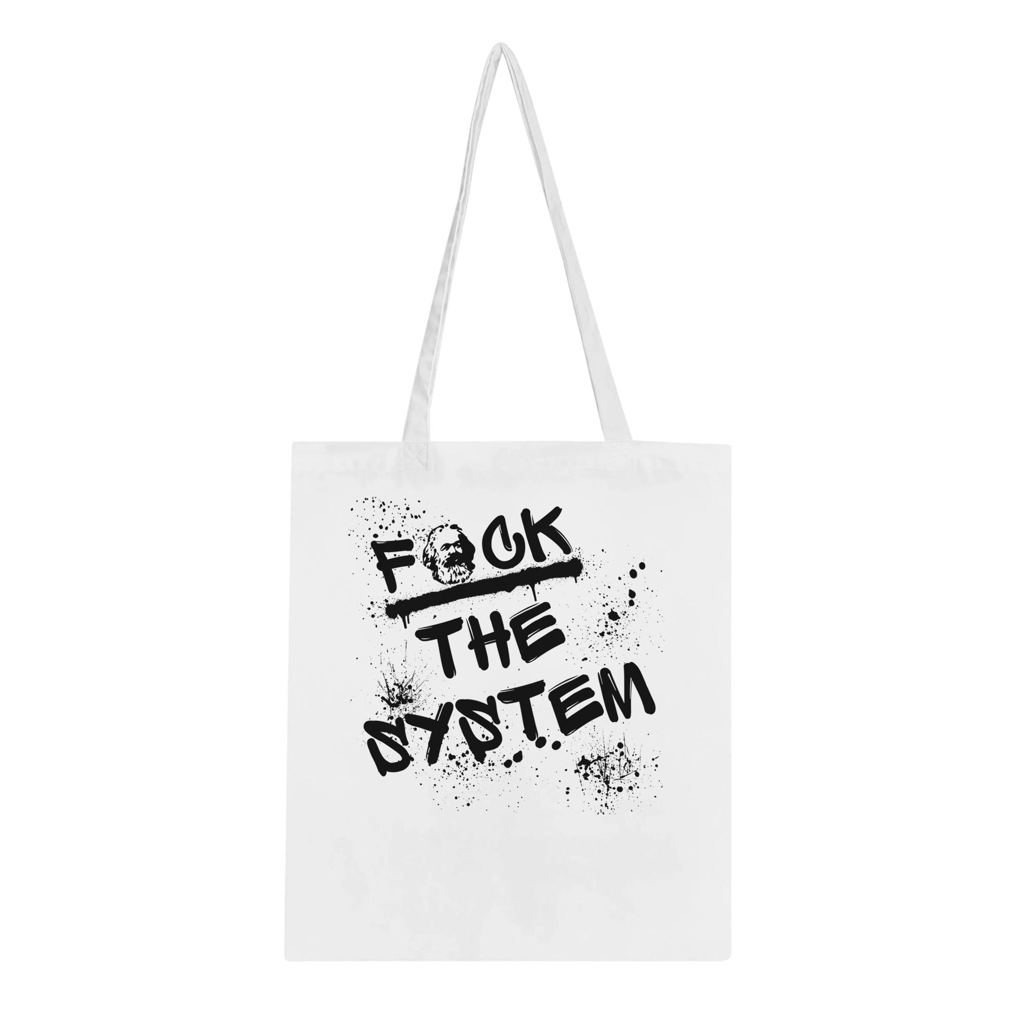Baumwoll Tragetasche „F*ck the system“ mit Karl Marx Print, nachhaltiger Stoffbeutel, Statement Tote Bag, Einkaufen, Geschenkidee, Tasche