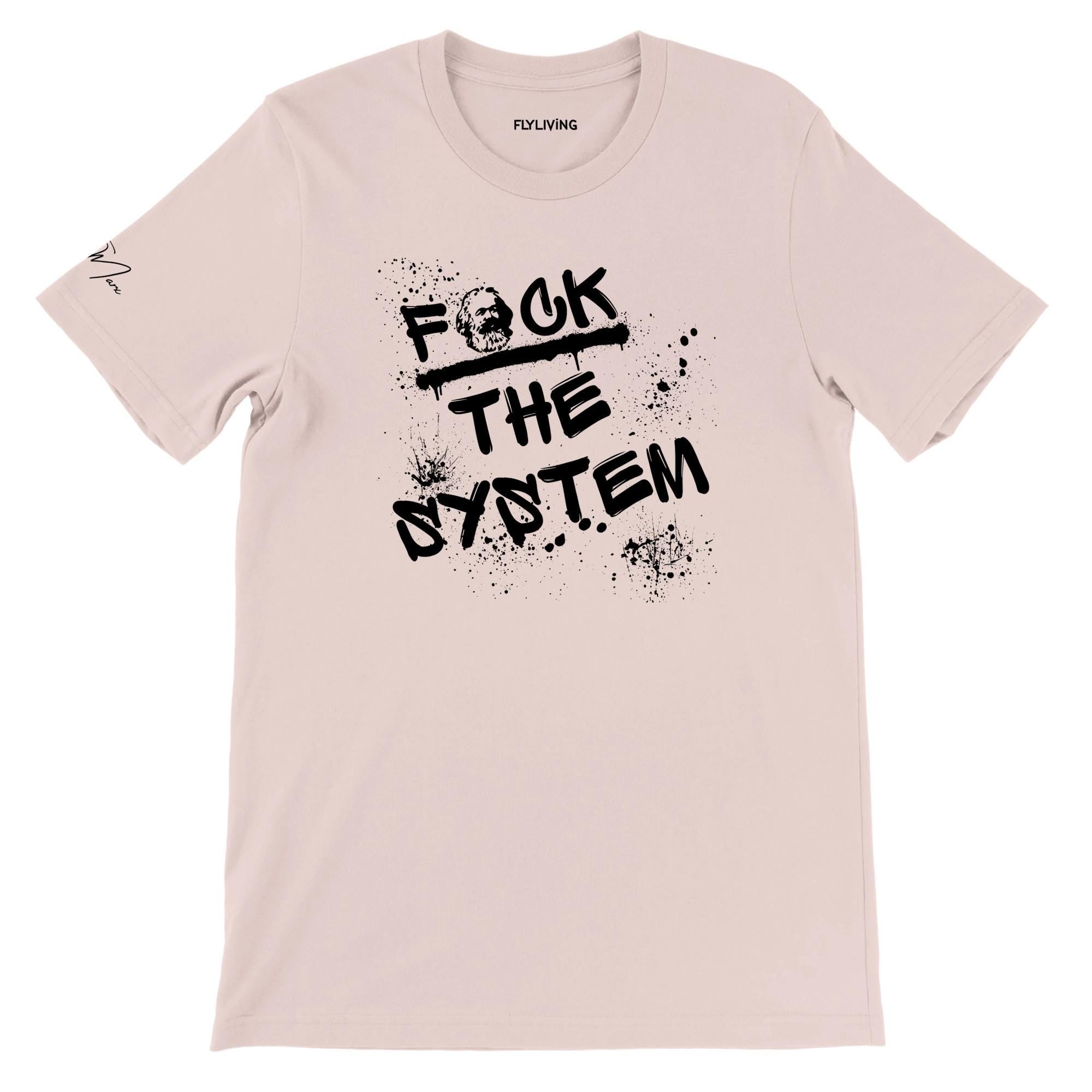 T‑Shirt mit Spruch „f*ck the system“ – Streetwear, Baumwolle, weiß, orange, grün, unisex
