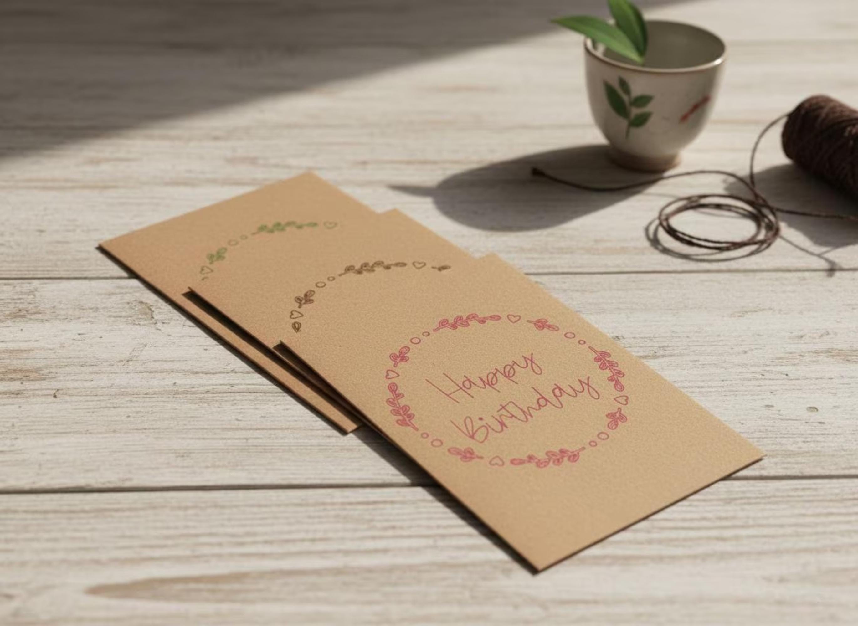 Schlichte Geburtstagskarte | Handgezeichnete Optik | Kraftpapier | Happy Birthday Schriftzug | Einlegekarte | DIN A6 | Stilvolles Design