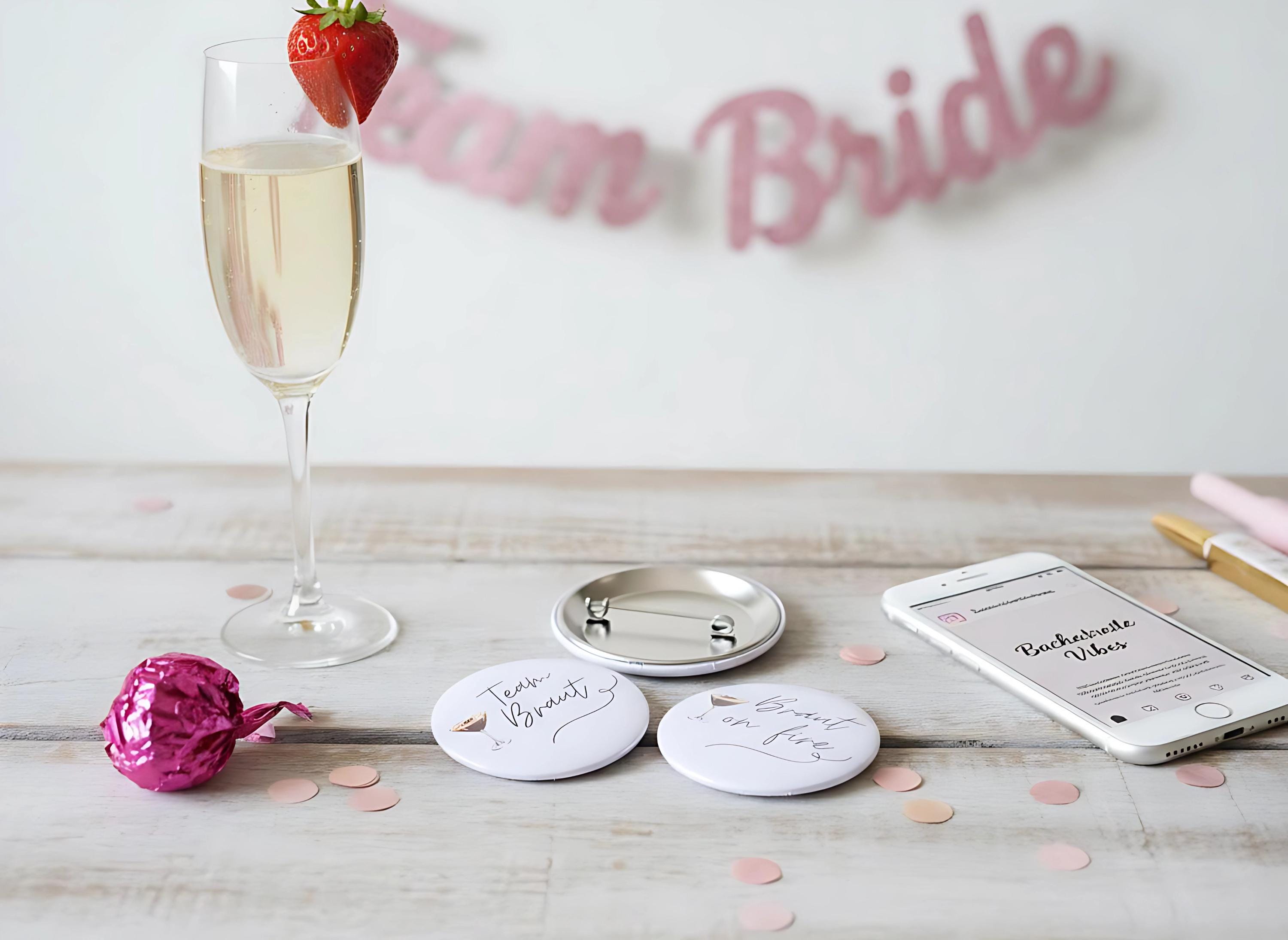 Anstecker JGA für Junggesellinenabschied, Hochzeit, Braut, Team, Espresso Martini / Aperol, 6 cm Durchmesser, Set