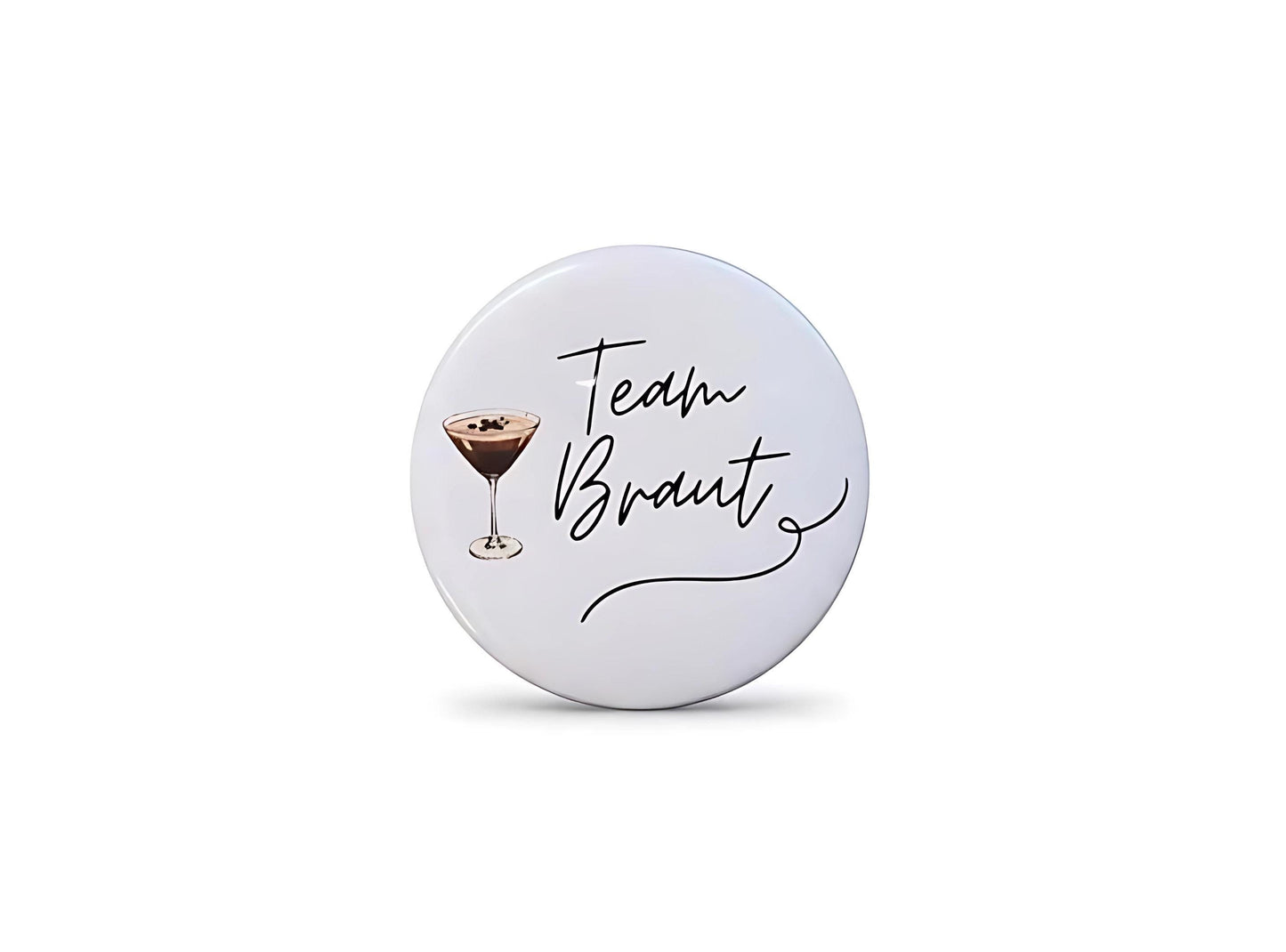 Anstecker JGA für Junggesellinenabschied, Hochzeit, Braut, Team, Espresso Martini / Aperol, 6 cm Durchmesser, Set