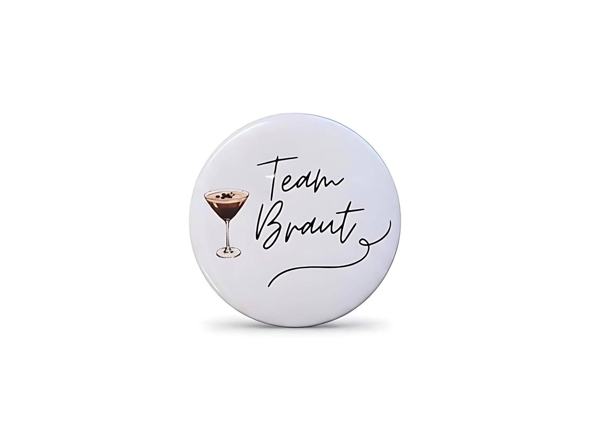 Anstecker JGA für Junggesellinenabschied, Hochzeit, Braut, Team, Espresso Martini / Aperol, 6 cm Durchmesser, Set