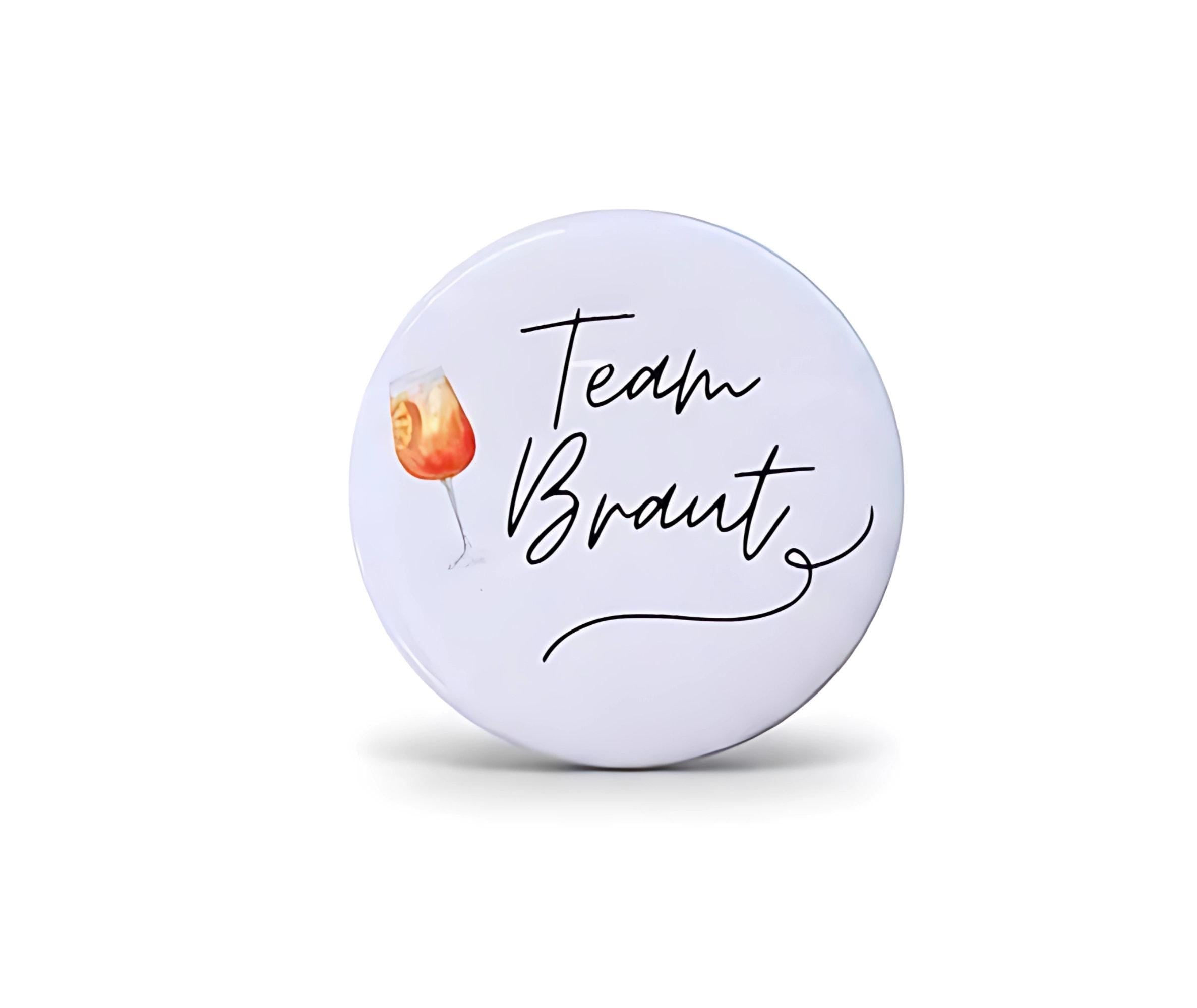 Anstecker JGA für Junggesellinenabschied, Hochzeit, Braut, Team, Espresso Martini / Aperol, 6 cm Durchmesser, Set