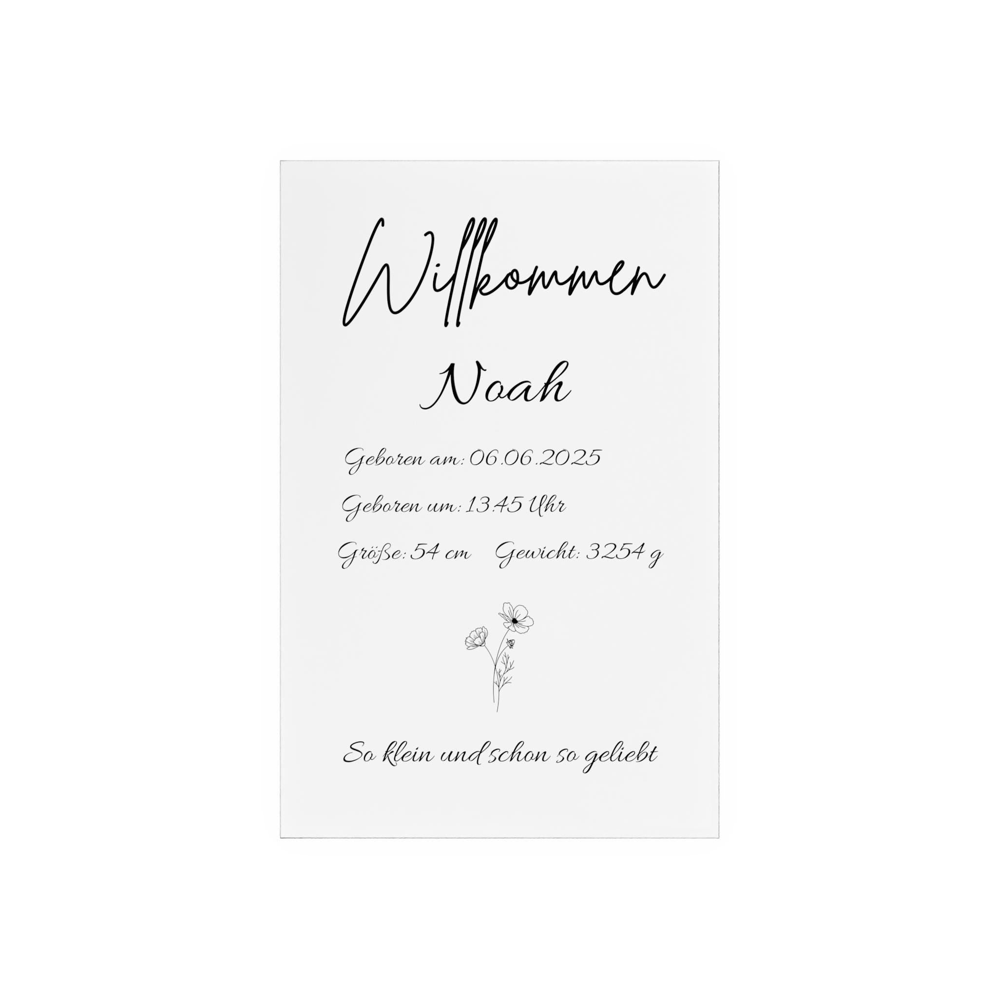 Personalisierte Acryl Tafel Geburt mit Holzsockel - Baby Daten Schild, Geschenk zur Babyshower, Kinderzimmer Deko