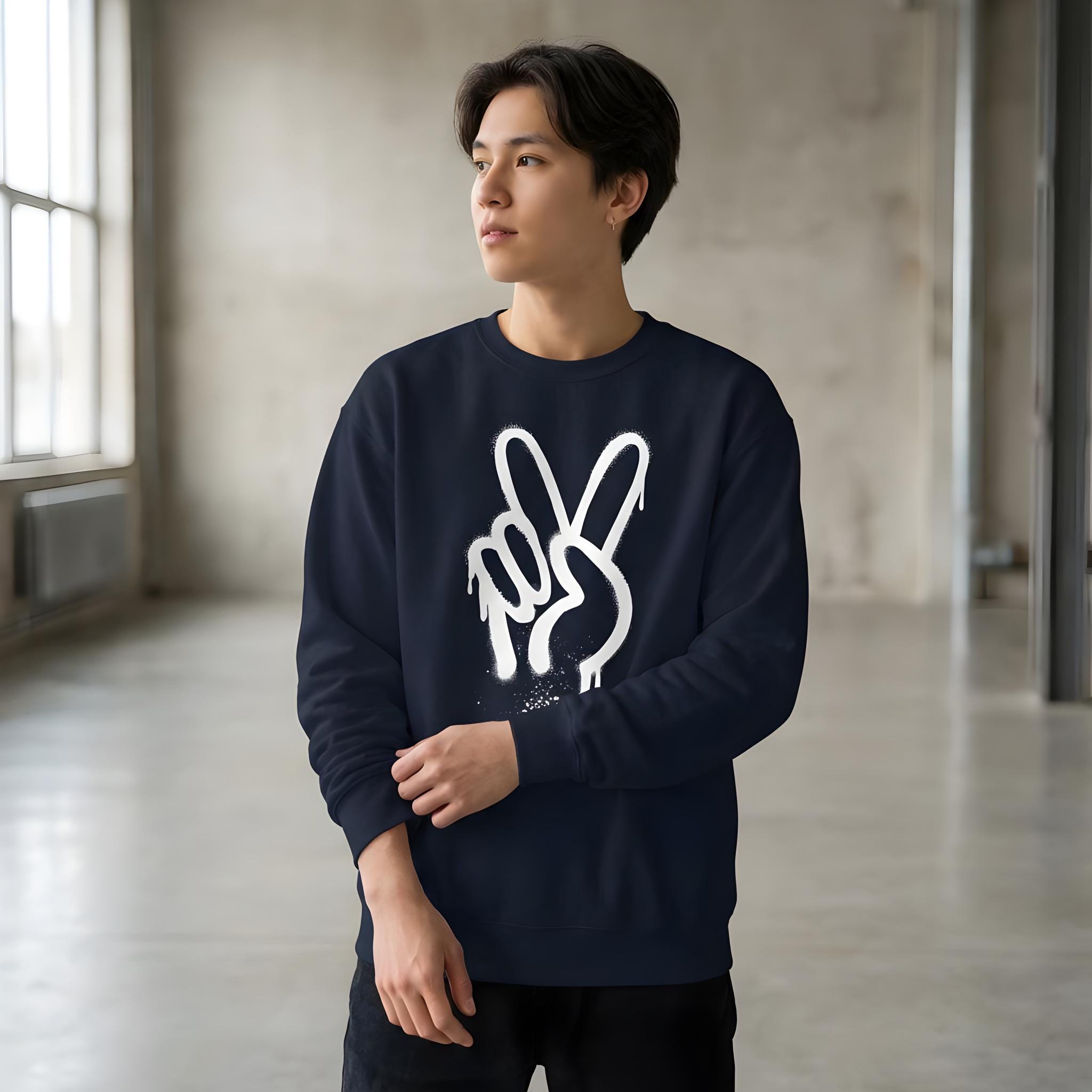 Moderner Pullover "Spray Peace", frontprint, Streetwear, Graffiti, schwarz, grau, mehrere Größen