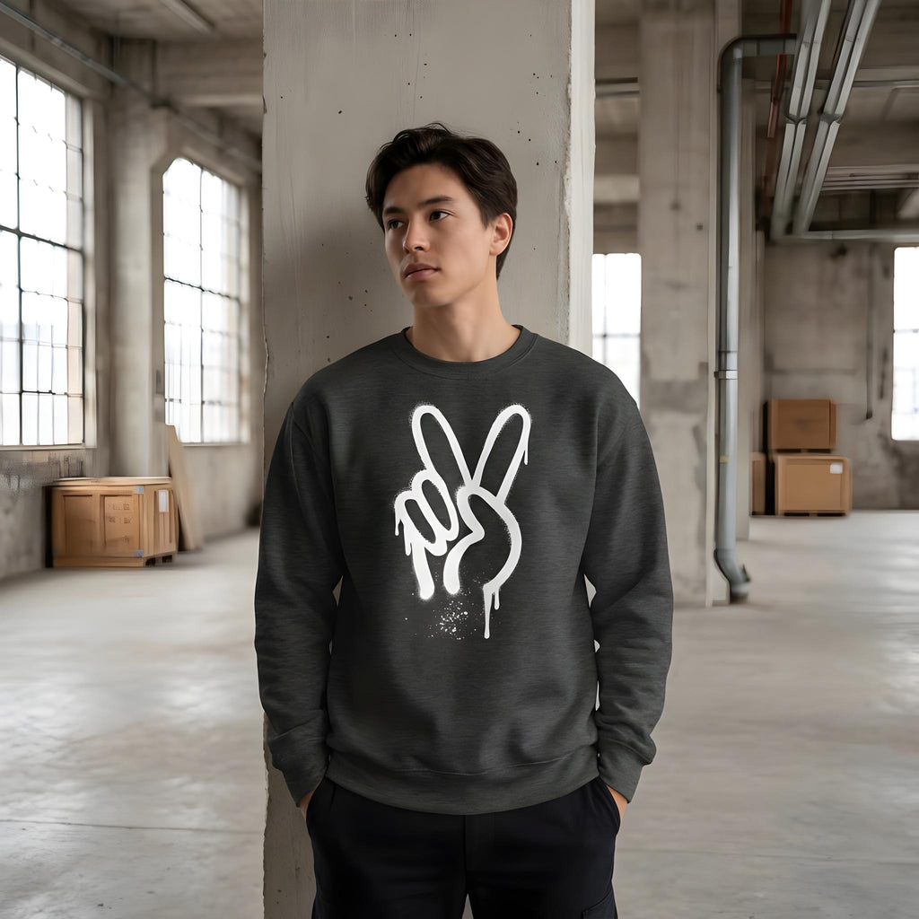 Moderner Pullover "Spray Peace", frontprint, Streetwear, Graffiti, schwarz, grau, mehrere Größen