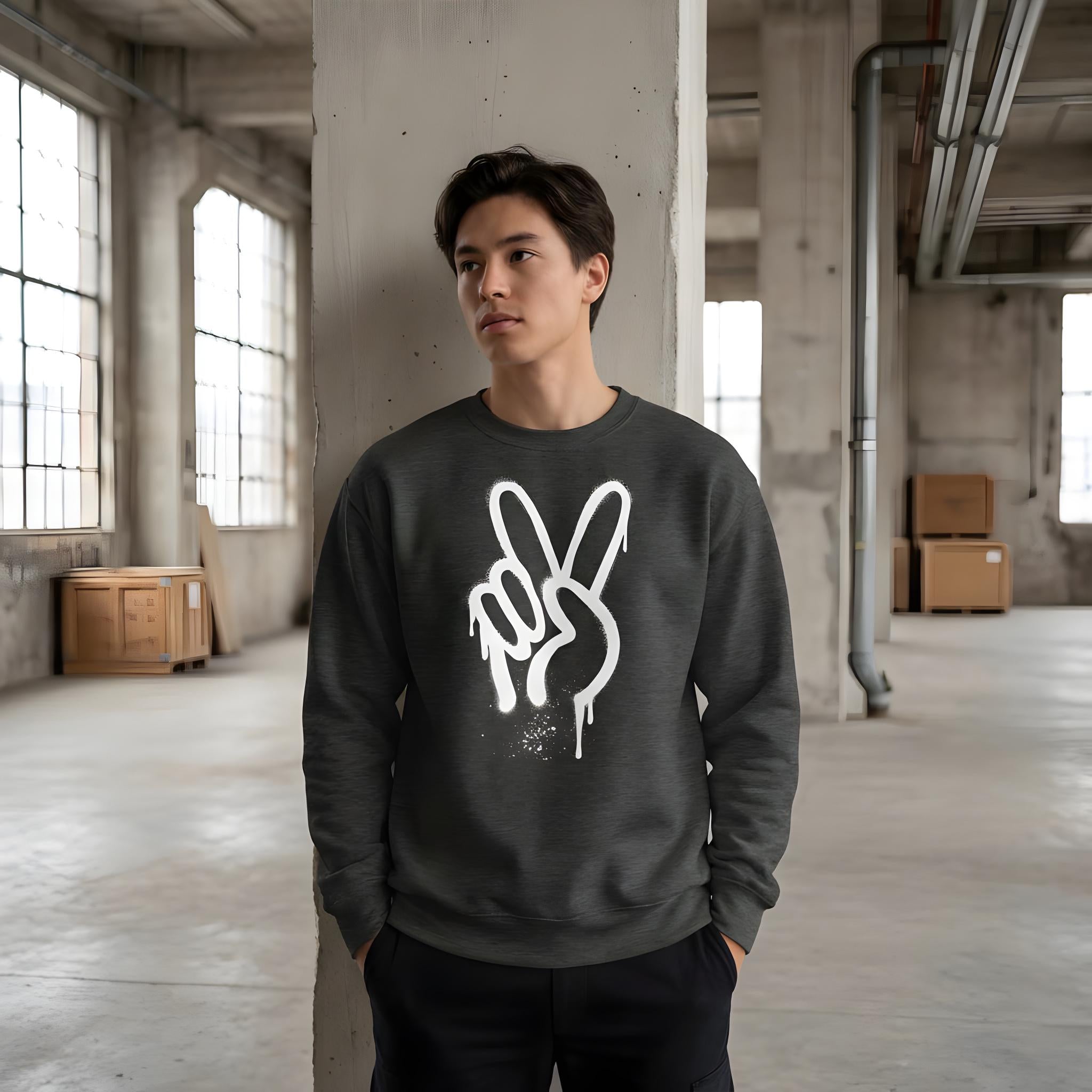 Moderner Pullover "Spray Peace", frontprint, Streetwear, Graffiti, schwarz, grau, mehrere Größen