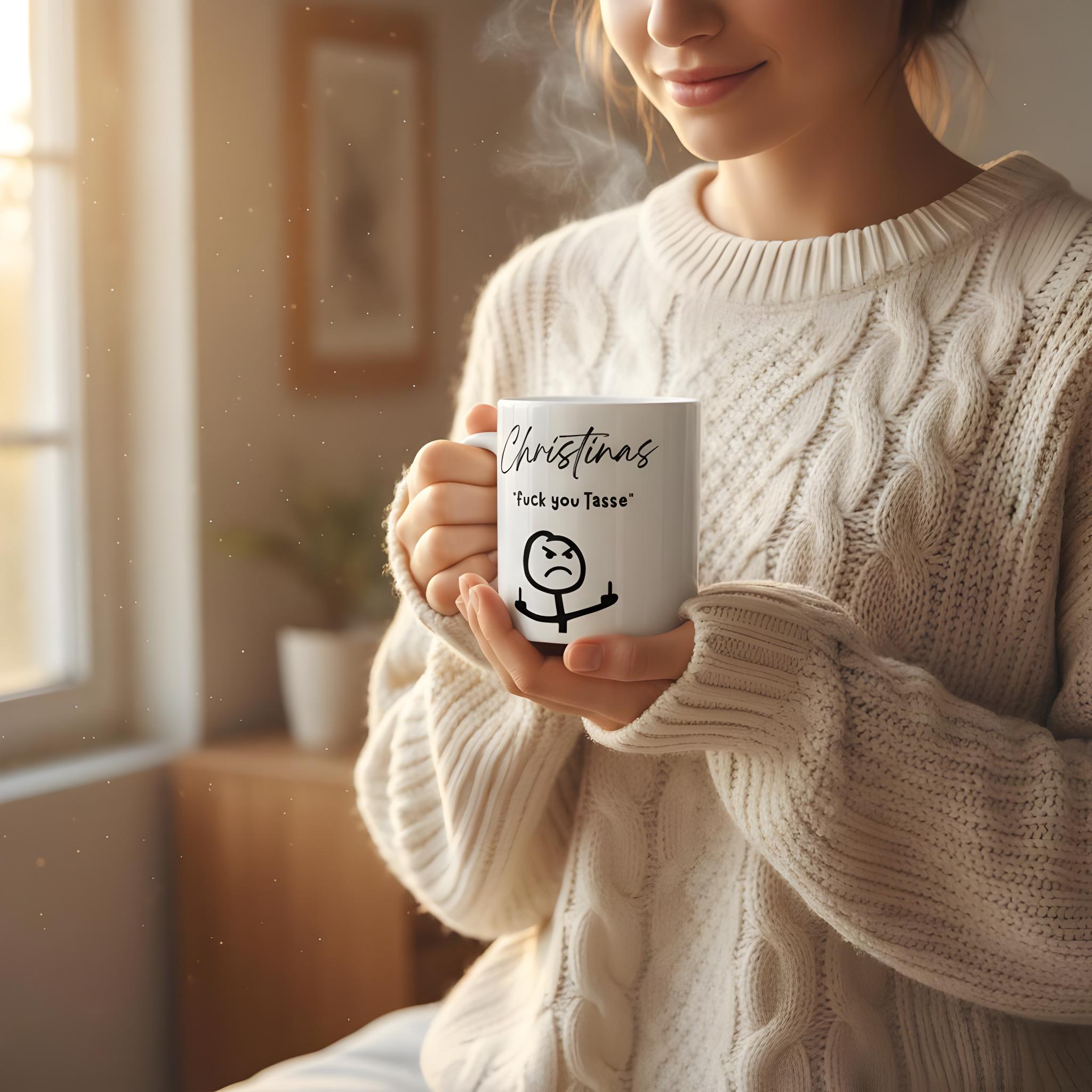 Personalisierte Tasse "f*ck you" – Lustige Kaffeetasse 325 ml, sarkastisches Geschenk für Kollegen & Freunde