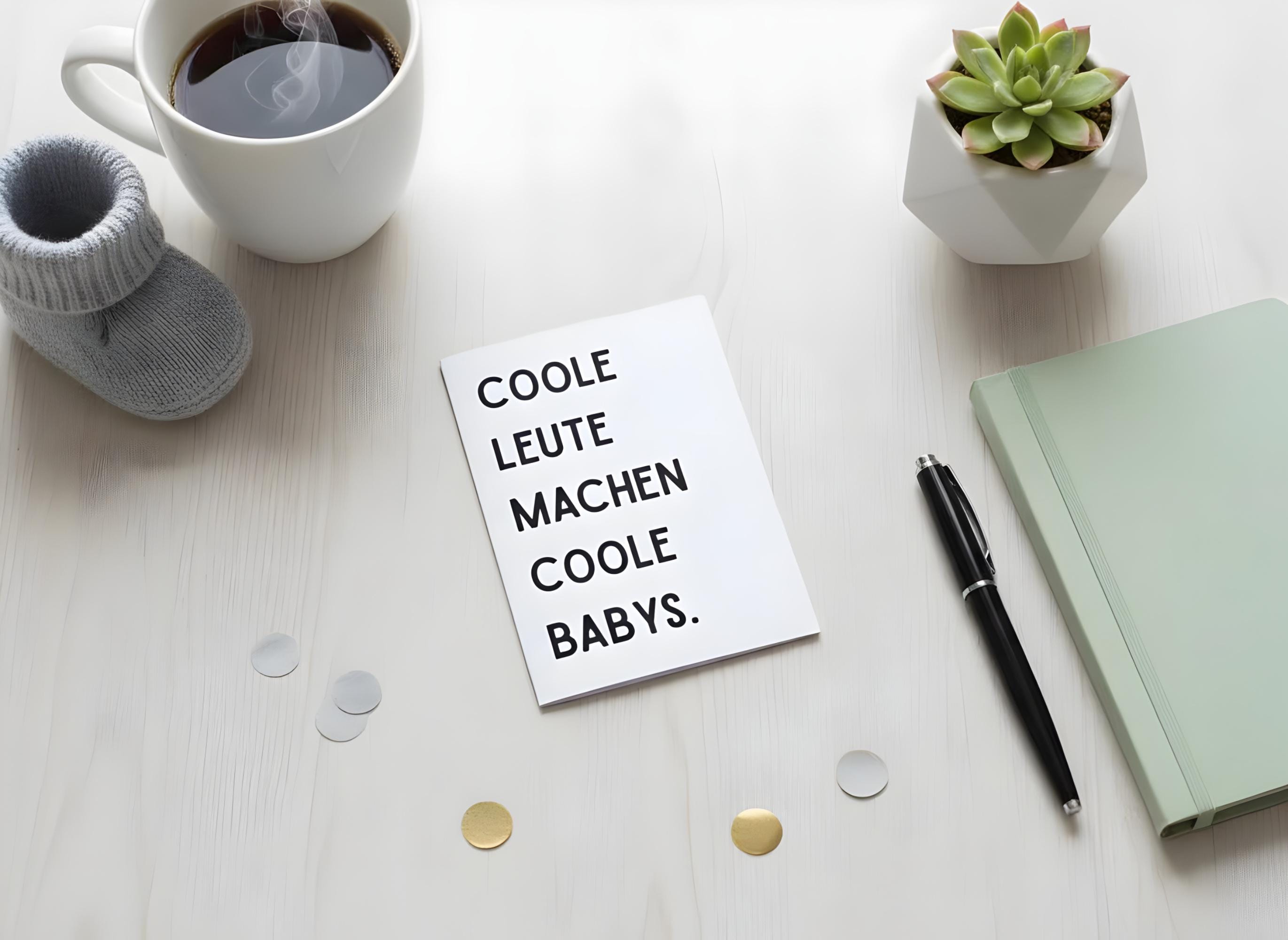 Lustige Karte "Coole Leute machen coole Babys" – Geburt und Schwangerschaftsverkündung, werdende Eltern, schwarz weiß